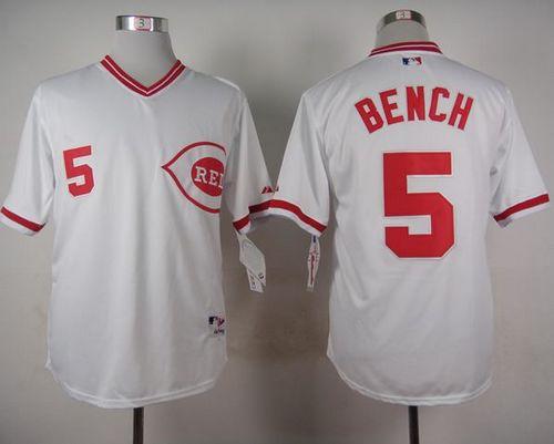 Reds #5 Johnny Bench White 1990 Turn Back The Clock Stitched MLB Jersey - Click Image to Close